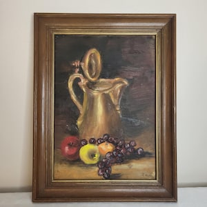 Vintage Fruit Still Life Oil Painting, Artist Signed in Wood Frame (13x17)