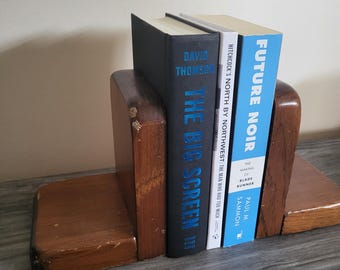 Vintage Pair Cornwall L Shaped Dark Wood Book Ends