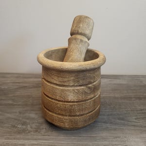 Handmade Turned Wood Mortar & Pestle Set, Natural Wood