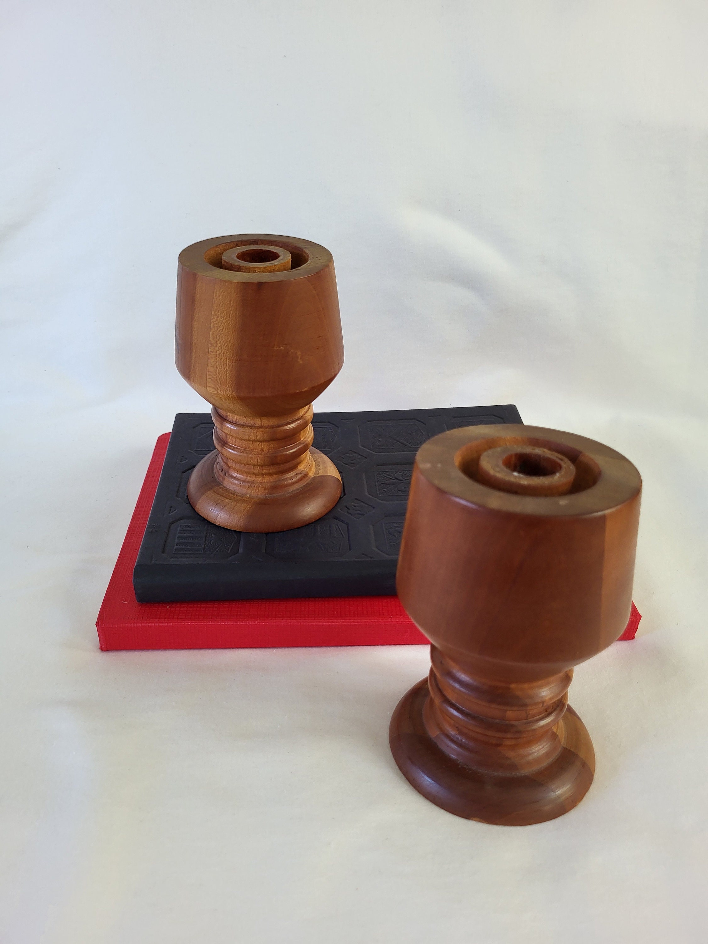 Pair of Vintage Hand Turned Wood Candlestick Holders, Danish Modern/mcm ...