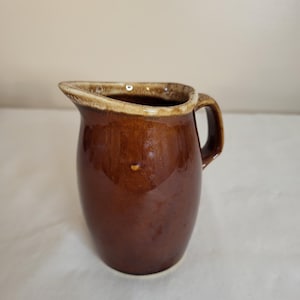 Vintage Hull Pottery Ceramic Creamer Pitcher, Brown Drip Glaze, 4.5&quot; Tall