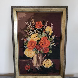 vintage Nature morte florale roses, oeuvre d&#39;art murale encadrée 16 x 22,70s