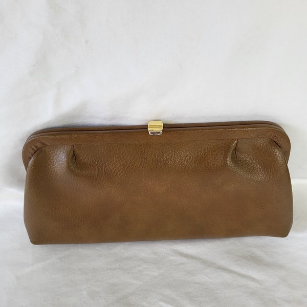 Vintage Leather Clutch Tan Brown 1960s Interior Change Purse