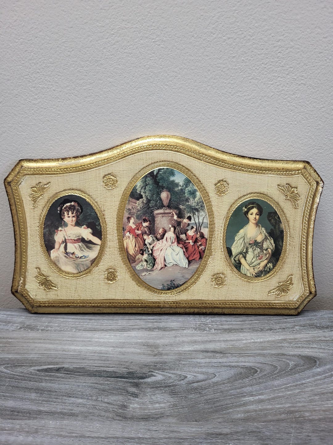 Vintage Florentine Gilded Wood Wall Plaque With Oval Cameos, MCM Italy ...