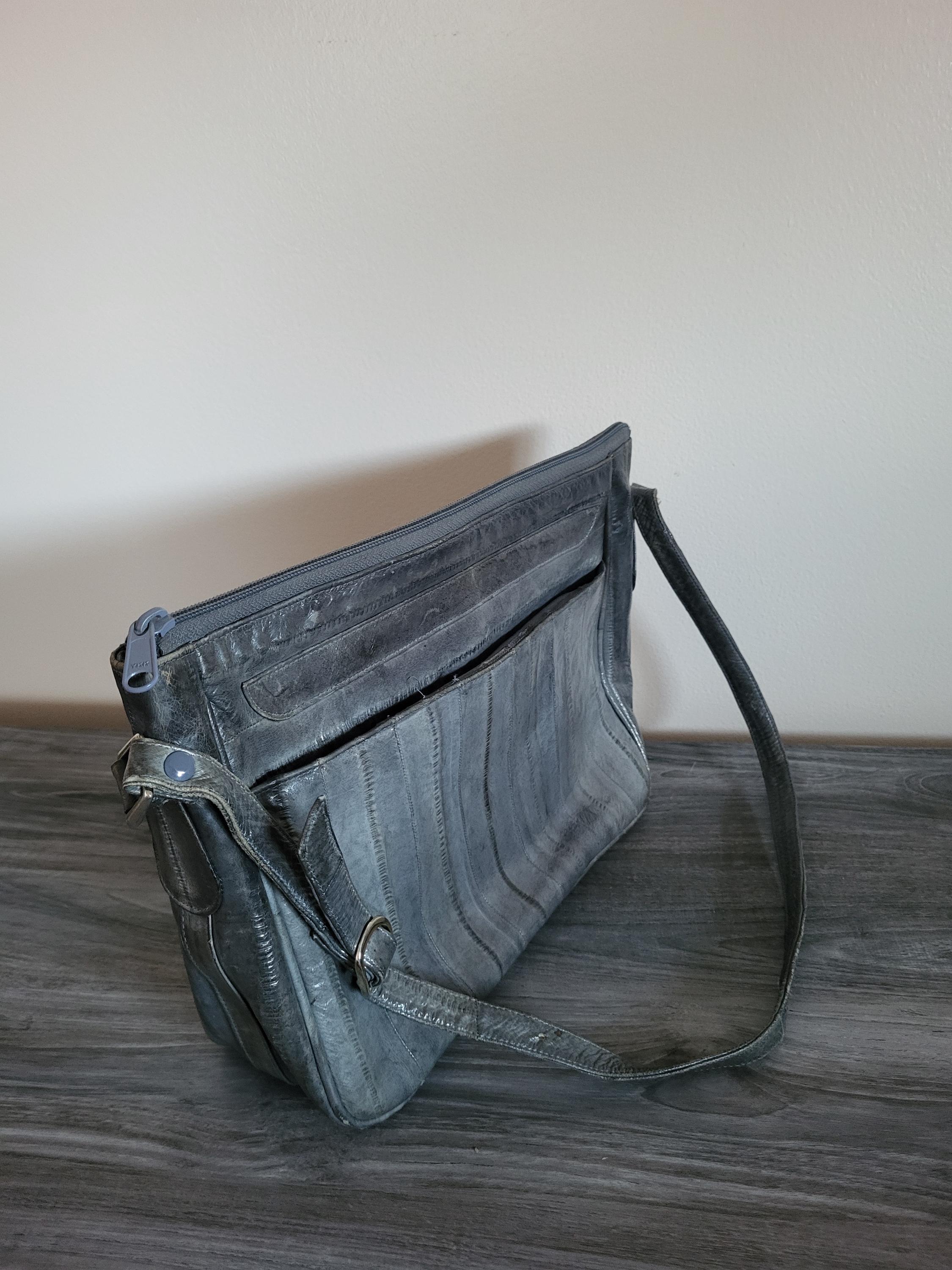 Vintage Gray Eel Skin Leather Shoulder Bag 1980s - Etsy display picture 1