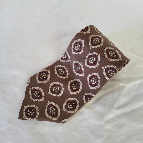 Vintage Christian Dior Silk Necktie Medallion Print 1980s Made in Italy