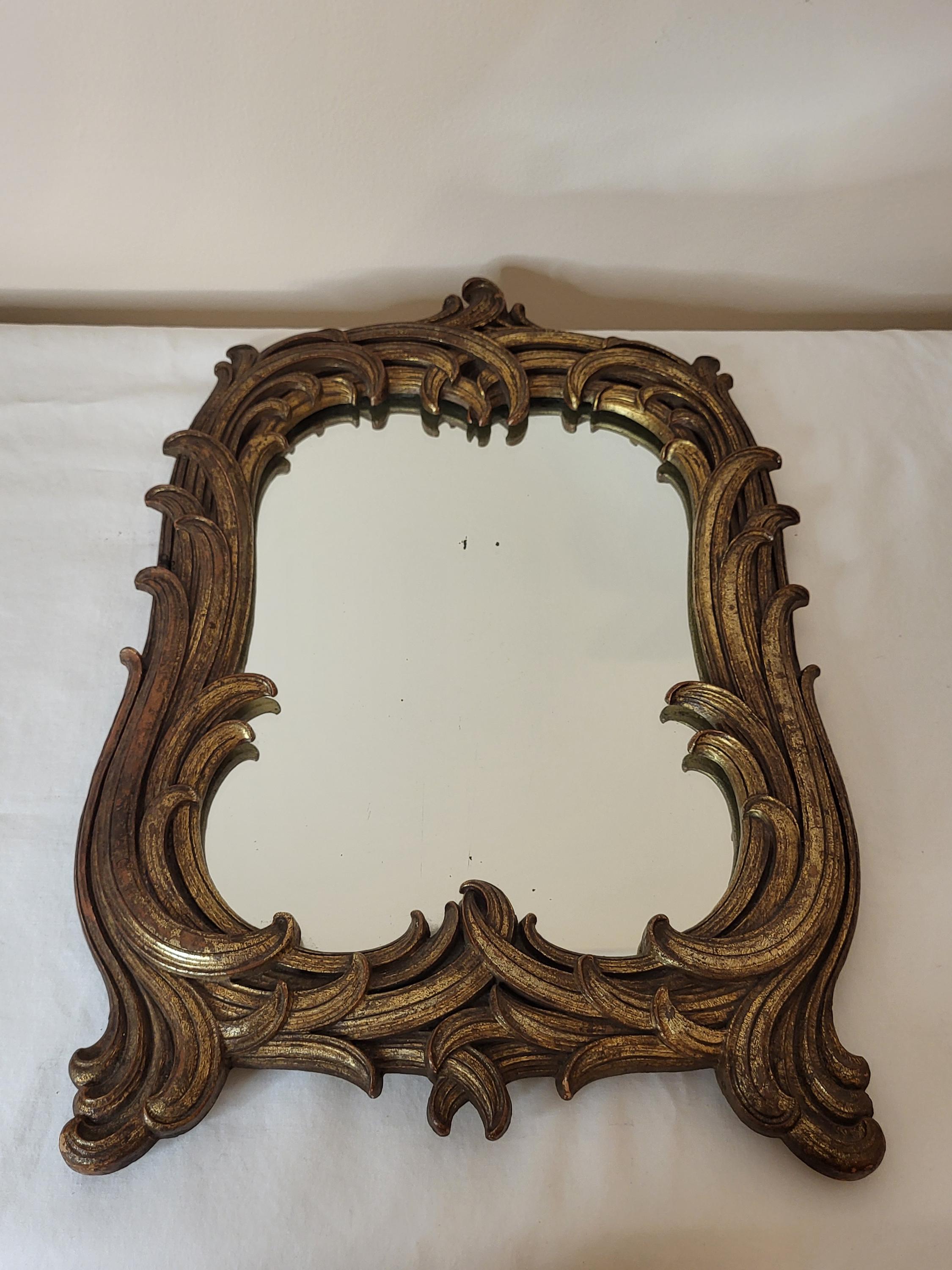 Vintage Syroco Wood Gilded Acanthus Leaf Wall Mirror, Hollywood Regency, MCM USA