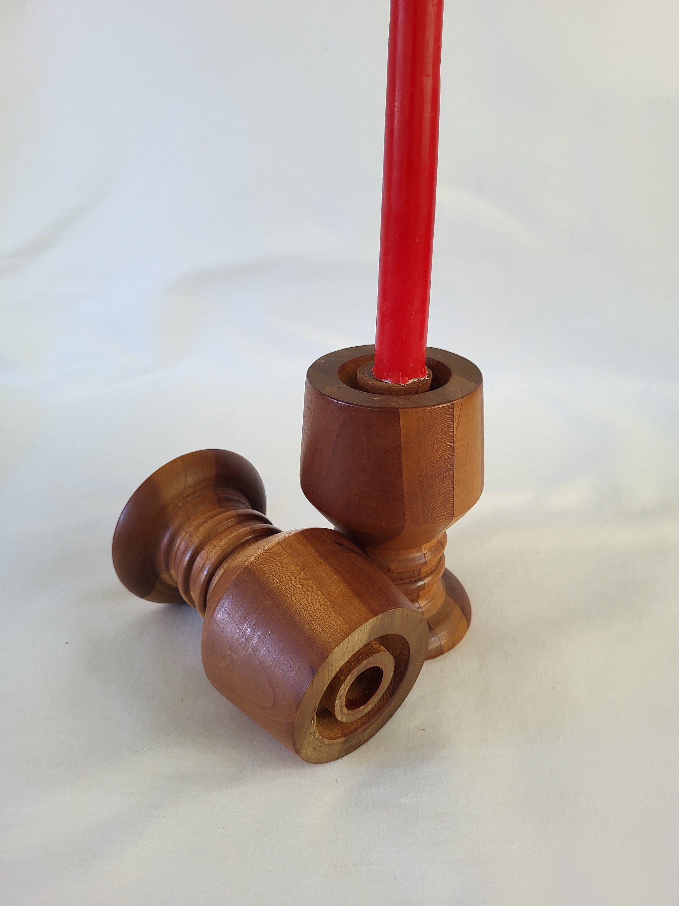 Pair of Vintage Hand Turned Wood Candlestick Holders, Danish Modern/mcm ...