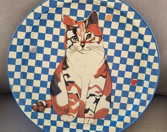 Bandeja de hojalata vintage de Potpourri Press Tabby Cat Checkerboard 1992