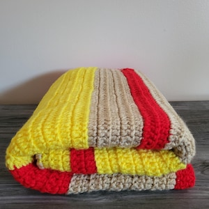 Vintage Hand Crocheted Colorful Striped Afghan/Baby Blanket, 1970s