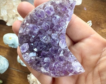 Druzy Amethyst Moon Crystal Natural Amethyst Agate Carving Healing Crystal  Home Decor Chakra Healing Meditation Crystal Gift Altar