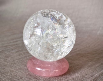 Mozambique Rose Quartz Crystal Sphere Holder Crystal Donut Love Crystal Sphere Holder Pink Heart Chakra Crystal Meditation Home Decor