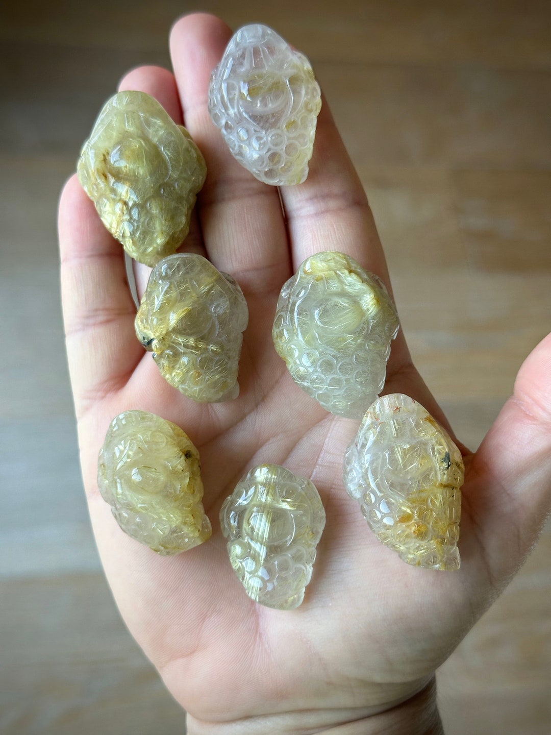 Pocket Golden Rutile Quartz Money Toads Feng Shui Master Carved