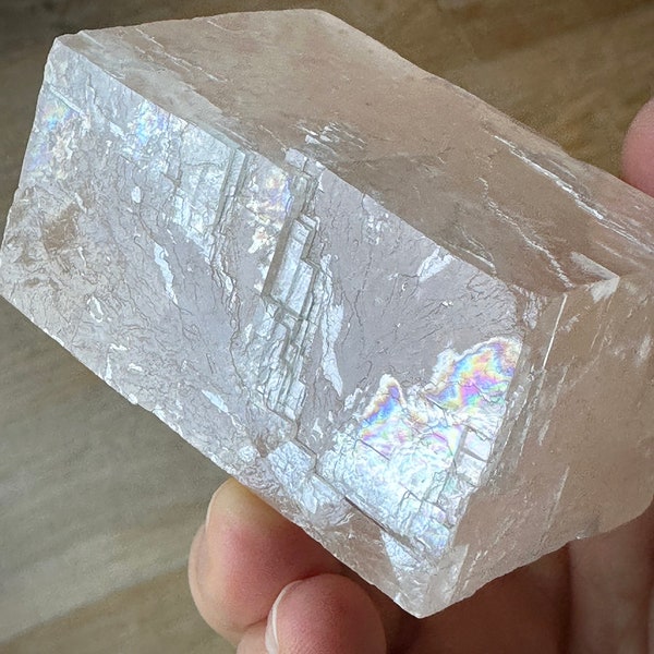 Blush Pink Optical Calcite Freeform Crystal with Rainbows Healing Crystal Home Decor Crystal Gift