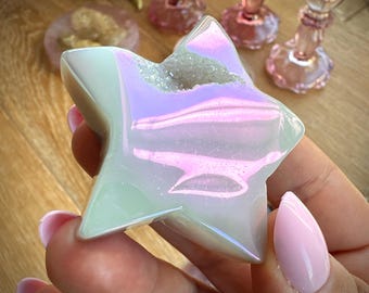 Magical Blue Aura Quartz Crystal Star Carved Crystal Druzy Crystal Home Decor Crystal Gift Blue Crystal Meditation Aura Protection Crystal