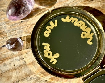 Positive Affirmation Gold Mirror for Confidence Gift for Self Love Gift for Sister Pocket Mirror Travel Gift - you are enough