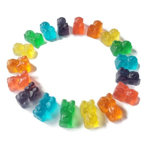 Gummy Bear Soaps - Fun Novelty Soaps - Candy Theme Party Favors - Rainbow Set - Single Use - Clear Glycerin Soap - Detergent Free