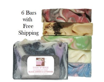 Soap Assortment Variety Pack - Full Sized Bars - Try 6 - Birthday Gift For Her - Discount Soap Deal - Stocking Stuffers - Free Shipping