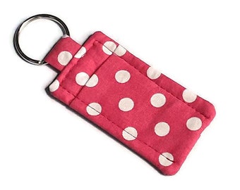 Lip Balm Holder / Pocket Soap Keychain - Travel Soap Pouch - Coral Pink with Polka Dots