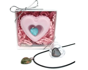 Heart Soap with Jewelry Surprise Inside - Pink Heart Scented in Cherry Almond with Necklace