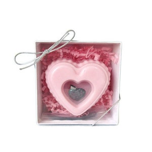 Heart Soap with Jewelry Surprise Inside Pink Heart Scented in Cherry Almond with Necklace image 10