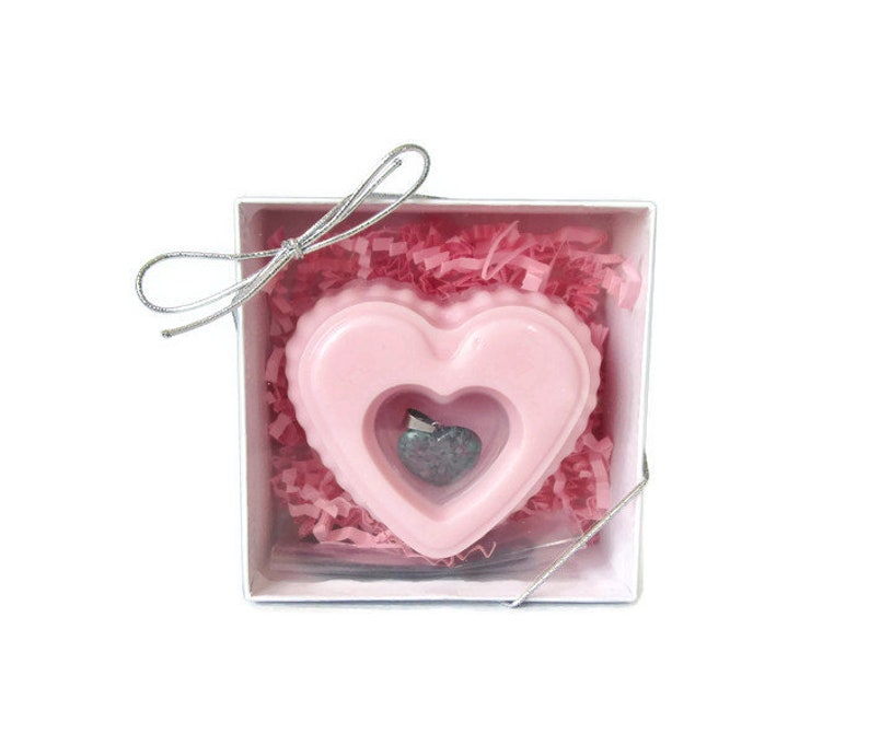 Heart Soap with Jewelry Surprise Inside Pink Heart Scented in Cherry Almond with Necklace image 10