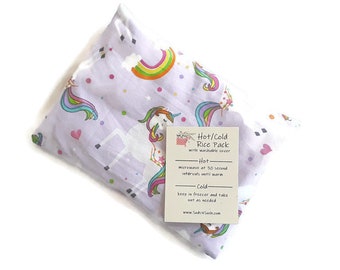 Hot or Cold Rice Pack with Unicorn Cotton Fabric - Microwave heat pad