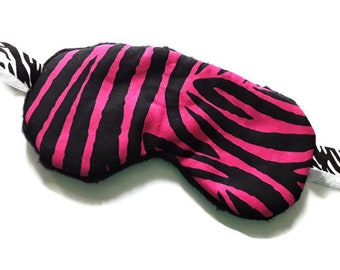 Cotton Sleep Mask with Soft Minky Back - Hot Pink and Black Zebra Stripes