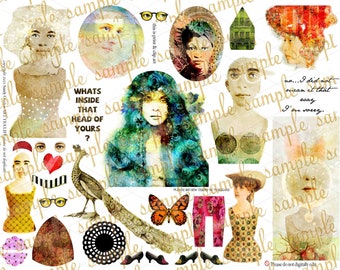 ART TEA LIFE Doll Printable Kit Artful Gathering Workshop Angel Scrapbook Journal Page Paper Doll Collage Sheet Set of 4