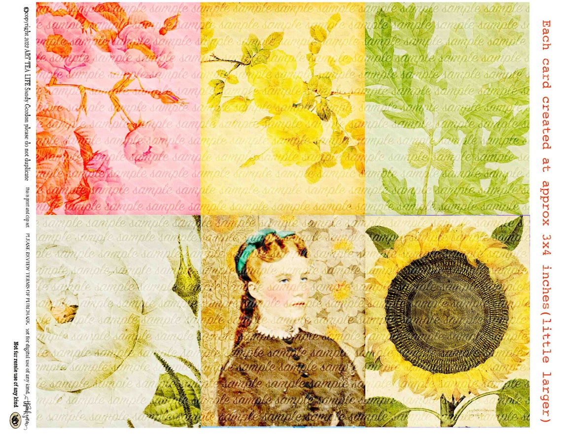 ART TEA LIFE Flower Garden Cards Collage Sheet Set Digital Etsy