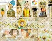 ART TEA LIFE Patched Work Collage Sheet Digital File strips journal scrapbook card making printable sheet border words strips gift tag atc