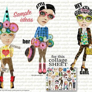 ART TEA LIFE Journal Mosh Paper Dolls Collage Sheet scrapbook page printable download decoupage card making paper craft party favor she her