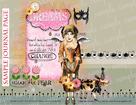 ART TEA LIFE Mail Art Girls Journal Collage Sheet paper doll digital file printable download decoupage scrapbook tags clip art cards post
