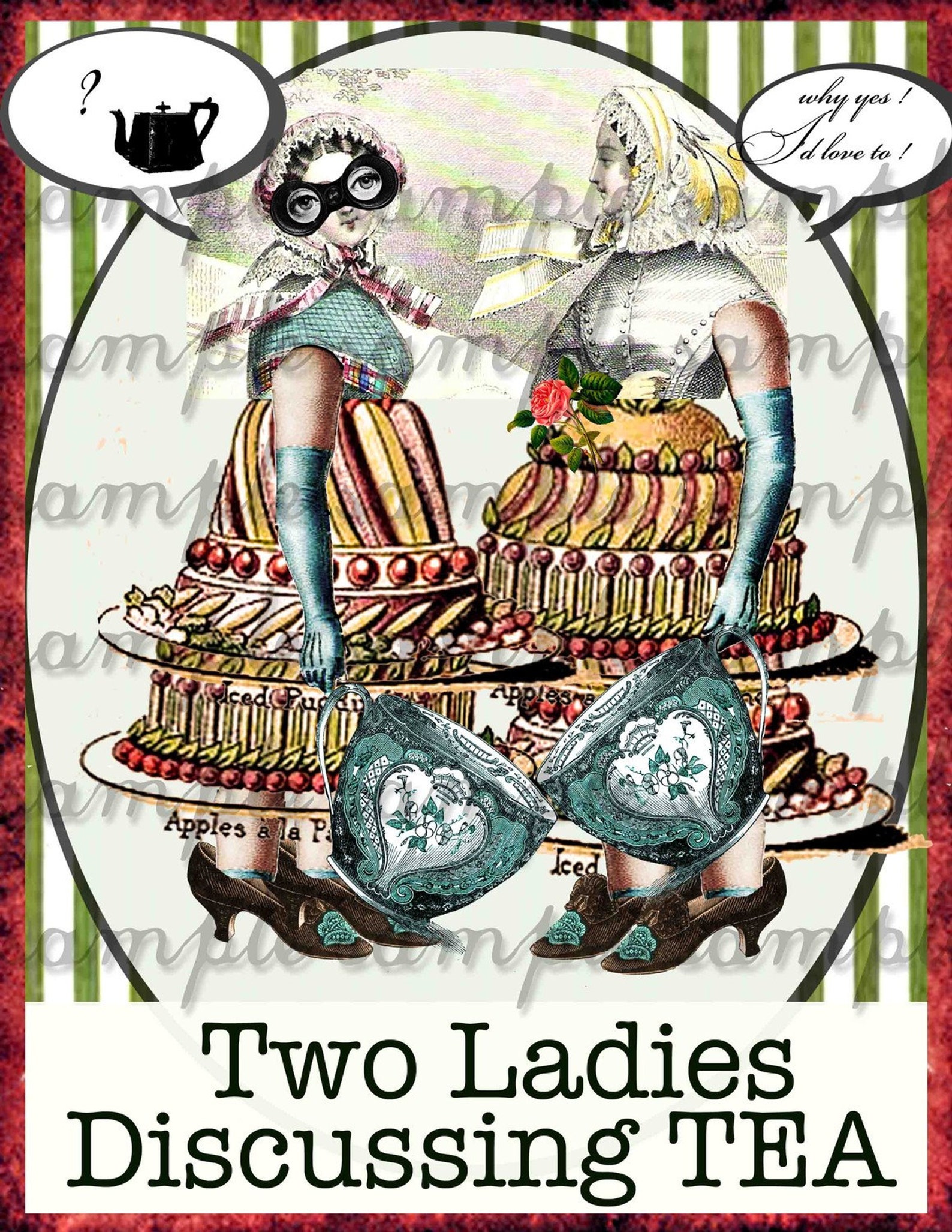 Digital Collage Sheet ART TEA LIFE Treat Tea Collage Sheet Etsy