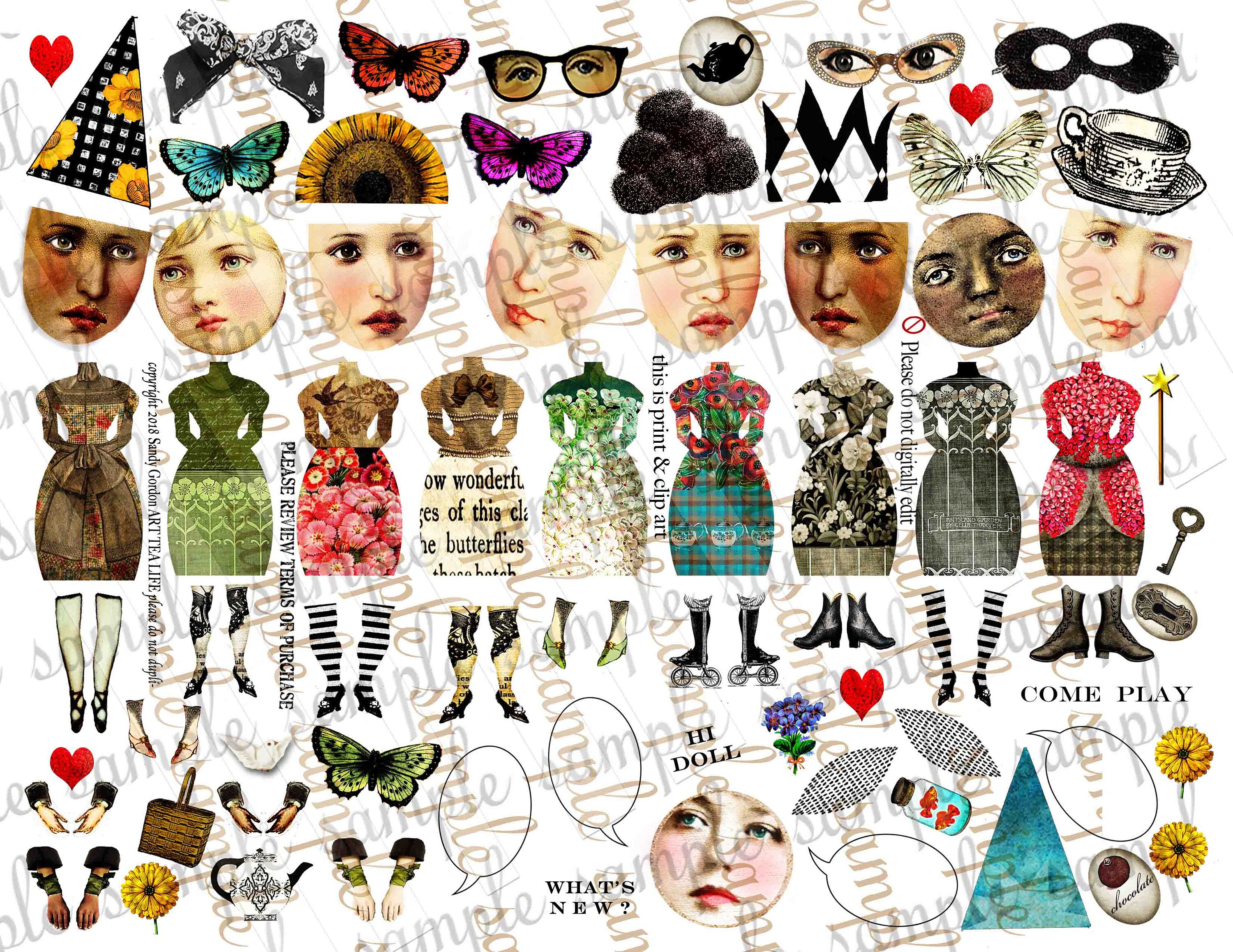 ART TEA LIFE Mail Art Girls Journal Collage Sheet paper doll digital file printable download decoupage scrapbook tags clip art cards post