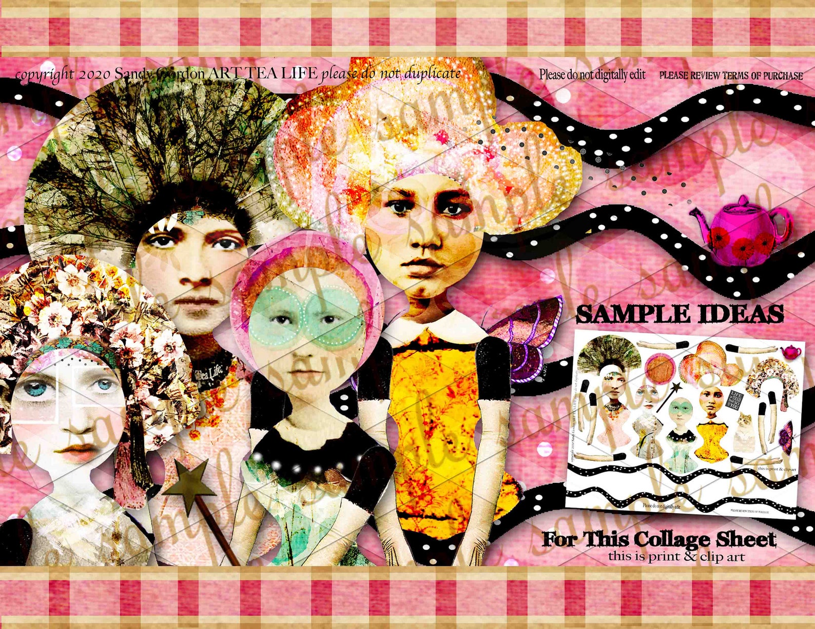 ART TEA LIFE Sweet Life Paper Doll Busts Collage Sheet Digital Etsy