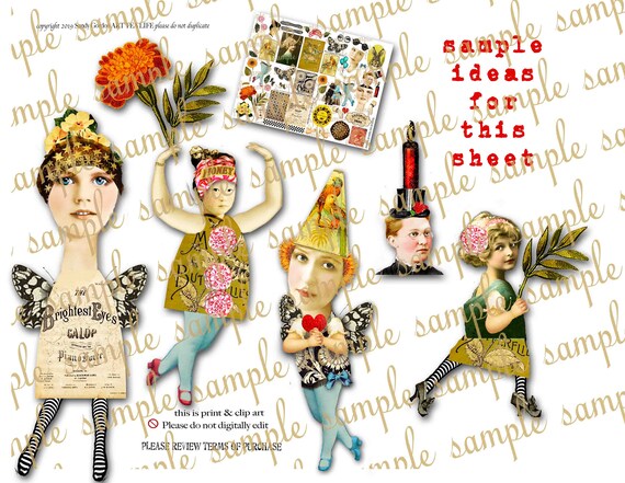 ART TEA LIFE Mail Art Girls Journal Collage Sheet paper doll digital file printable download decoupage scrapbook tags clip art cards post