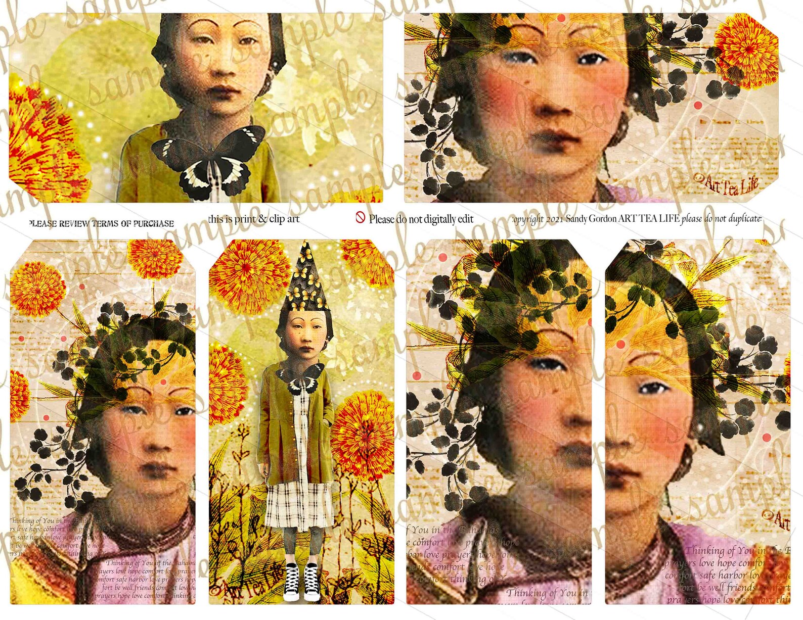 ART TEA LIFE Marigold Tag Collection Collage Sheet Digital Etsy