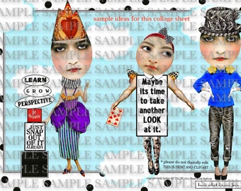 ART TEA LiFE Snap Out of It Journal Collage Sheet digital file printable download decoupage clip art scrapbook paper dolls