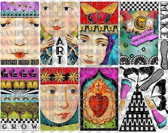 ART TEA LiFE Paper Doll Cards Collage Sheet digital file clip art decoupage journal invitation scrapbook card gift tag download shrine