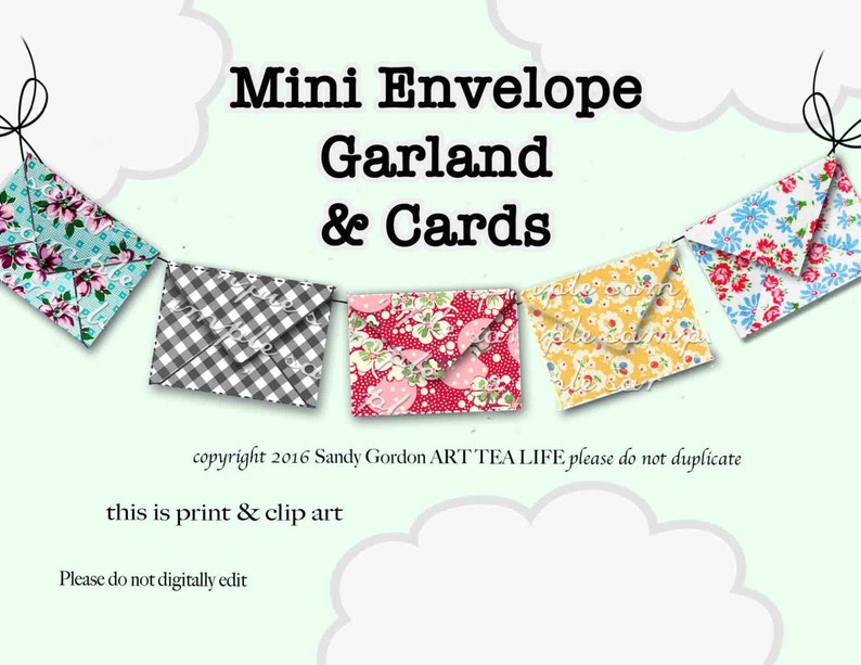 ART TEA LIFE Mini Envelopes Garland Banner Collage Sheet Digital File Clip Art Card Making Gift tags Invitations decoupage valentine tiny image 1