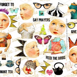 ART TEA LIFE Don't Forget Paper Doll Collage Sheet printable scrapbooking journal crafts cards print and clip image 1