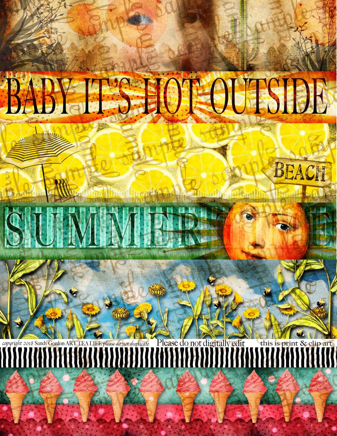 ART TEA LIFE Summer Time Strip Set Border Collage Sheet Etsy