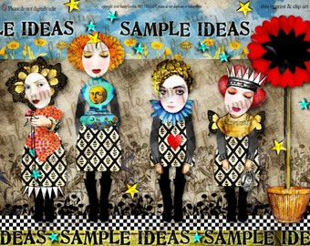 ART TEA LIFE Star Queen Paper Dolls Collage Sheet Journal Parts digital file printable download decoupage scrapbook gift tags cards crapbook