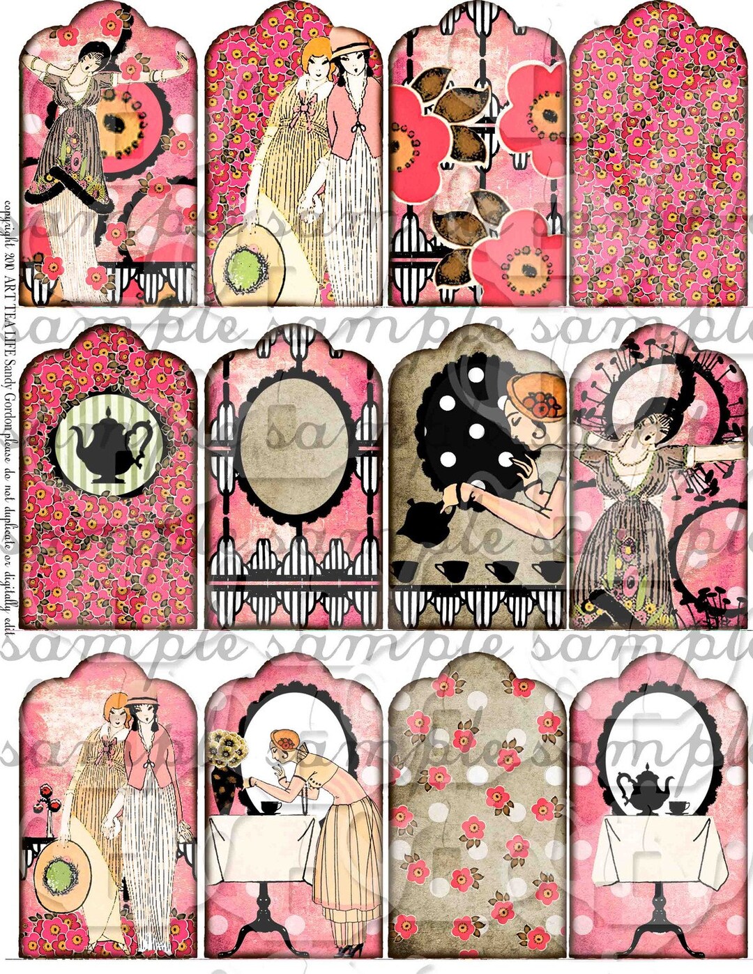 ART TEA Life Art Deco Tea Love Atc Sized Collage Sheet Digital Etsy