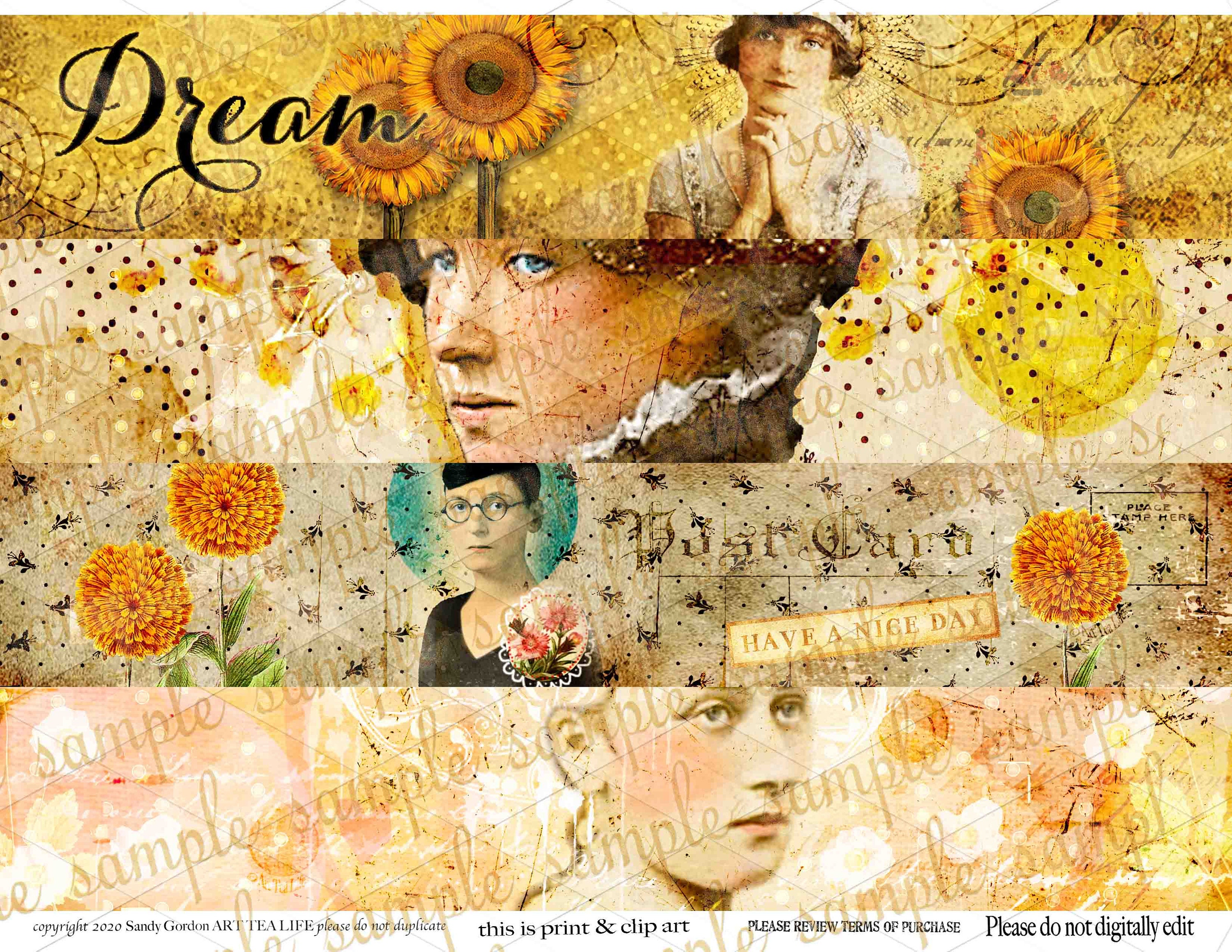 ART TEA LIFE Dream Strip Set Collage Sheet Digital File Band Etsy