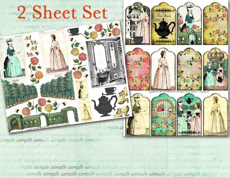 ART TEA LIFE French Garden Marie Collage Sheet Set Etsy