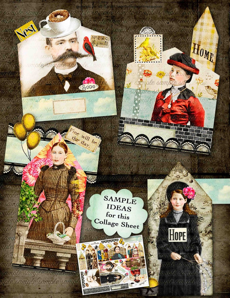 ART TEA LIFE Home Sweet Home Collage Sheet Gift Tags Etsy