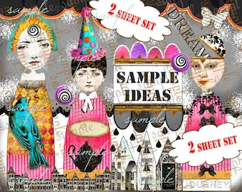 ART TEA LiFE Dream Journey People Paper Dolls and Journal Parts Collage Sheet digital file printable download decoupage clip art scrapbook