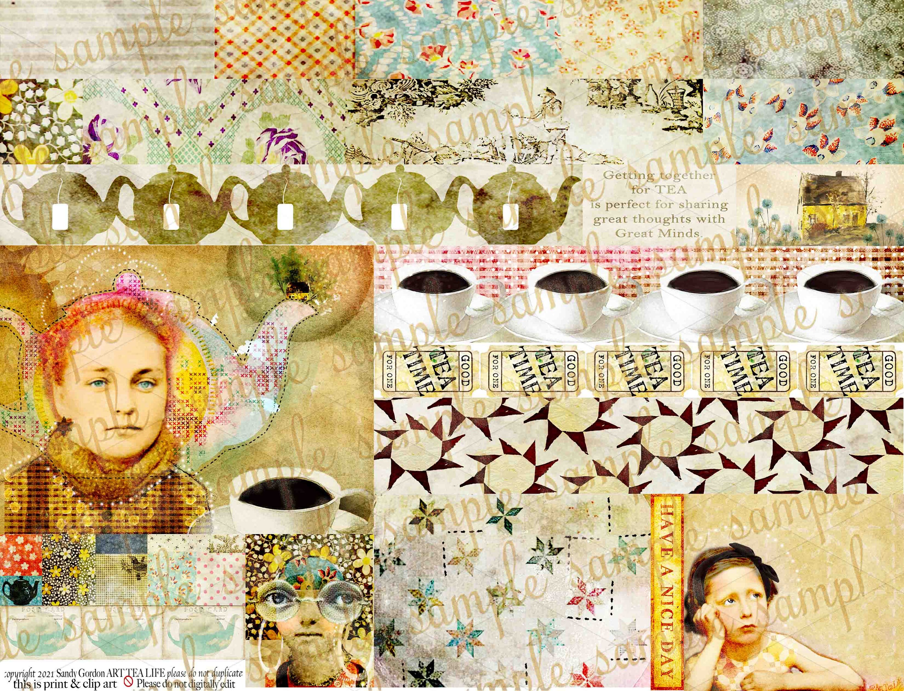 ART TEA LIFE Quilt Tea Strip Set Collage Sheet Digital File Etsy
